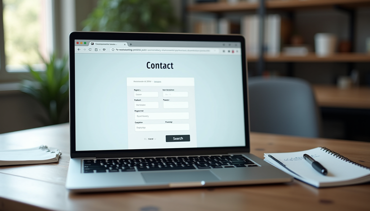 Eye-level view of a laptop screen showing a contact form submission notification