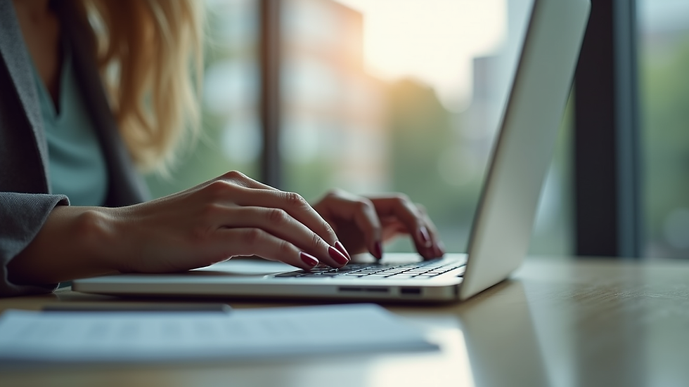 Eye-level view of a real estate agent sending a personalised email on a laptop