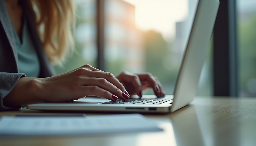 Eye-level view of a real estate agent sending a personalised email on a laptop