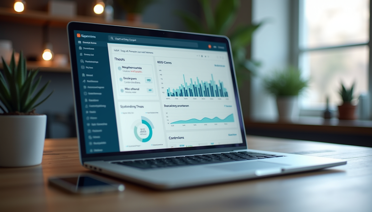 Eye-level view of a laptop screen showing a CRM dashboard with sales lead data