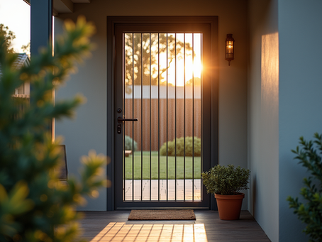 Eye-level view of a security screen door installed on a modern Australian home