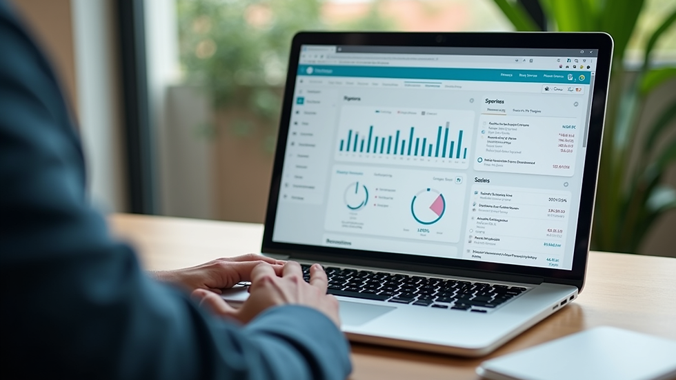 Eye-level view of a laptop screen showing a sales dashboard