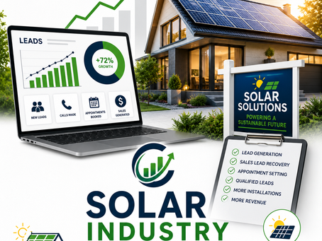 Compound Marketing Services ad for solar sales lead recovery, with solar-roof house, circular funnel, and service bullets.