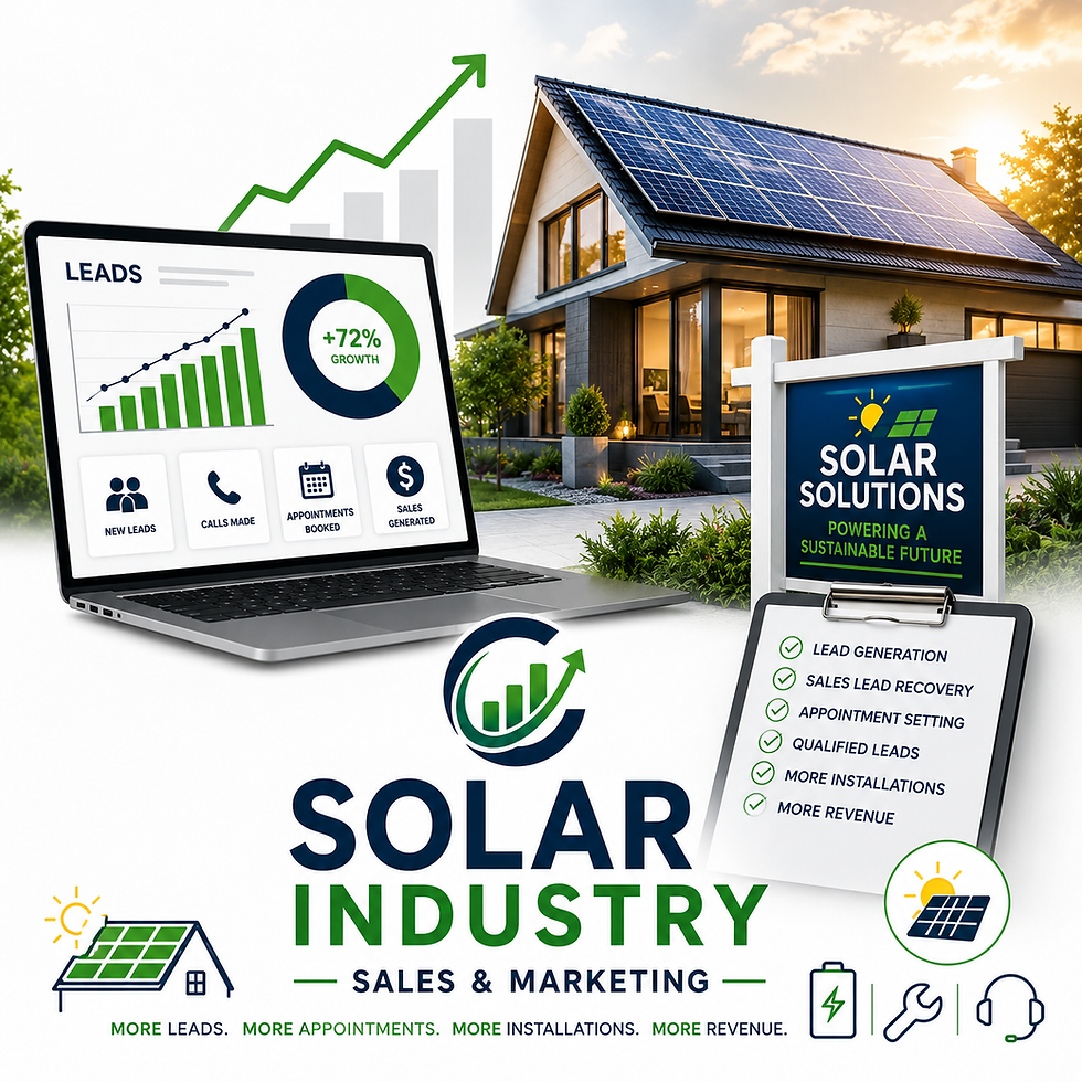Compound Marketing Services ad for solar sales lead recovery, with solar-roof house, circular funnel, and service bullets.