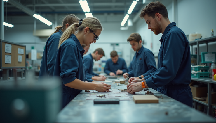 Eye-level view of a vocational training workshop with students learning practical skills