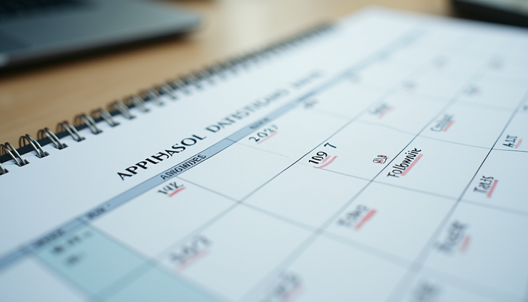 Eye-level view of a calendar with appointment slots marked and notes for follow-up calls