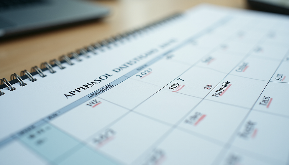 Eye-level view of a calendar with appointment slots marked and notes for follow-up calls