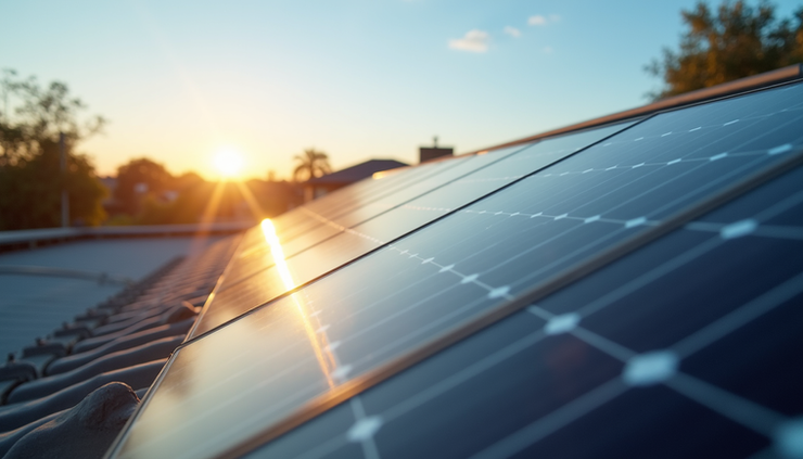 Eye-level view of a solar panel installation on a residential rooftop
