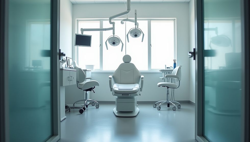 Eye-level view of a plastic surgeon’s consultation room with a patient chair and medical equipment