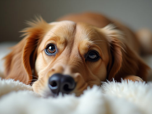 A calm dog resting peacefully, embodying the gentle and intuitive nature of Mars conjunct Neptune in pet astrology