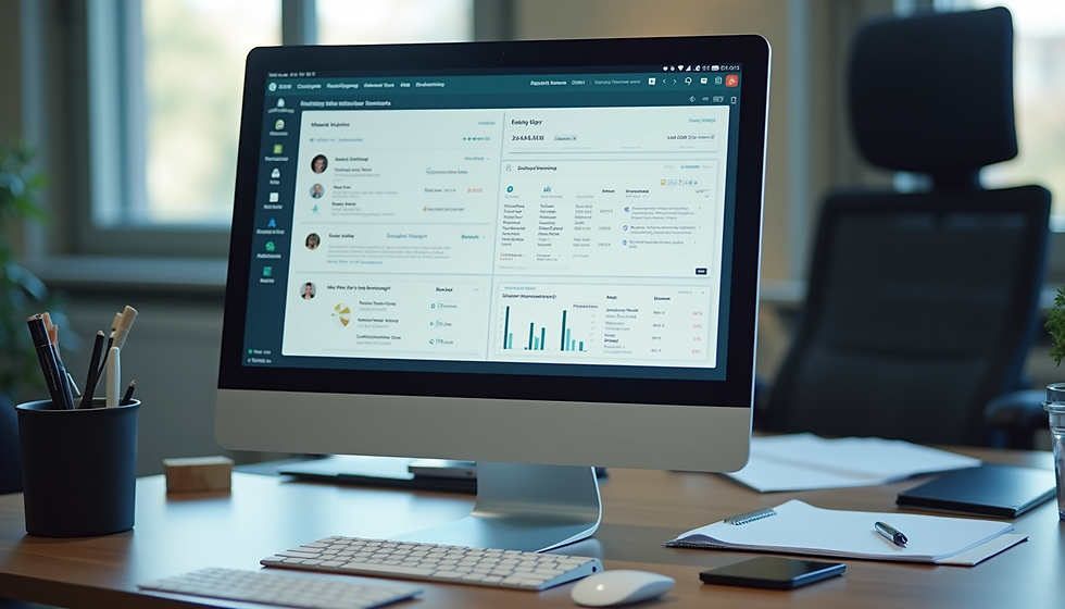 Eye-level view of a Risk Adviserās desk with a CRM system open showing client data