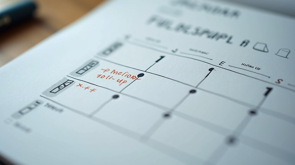 Close-up view of a calendar with scheduled follow-up reminders