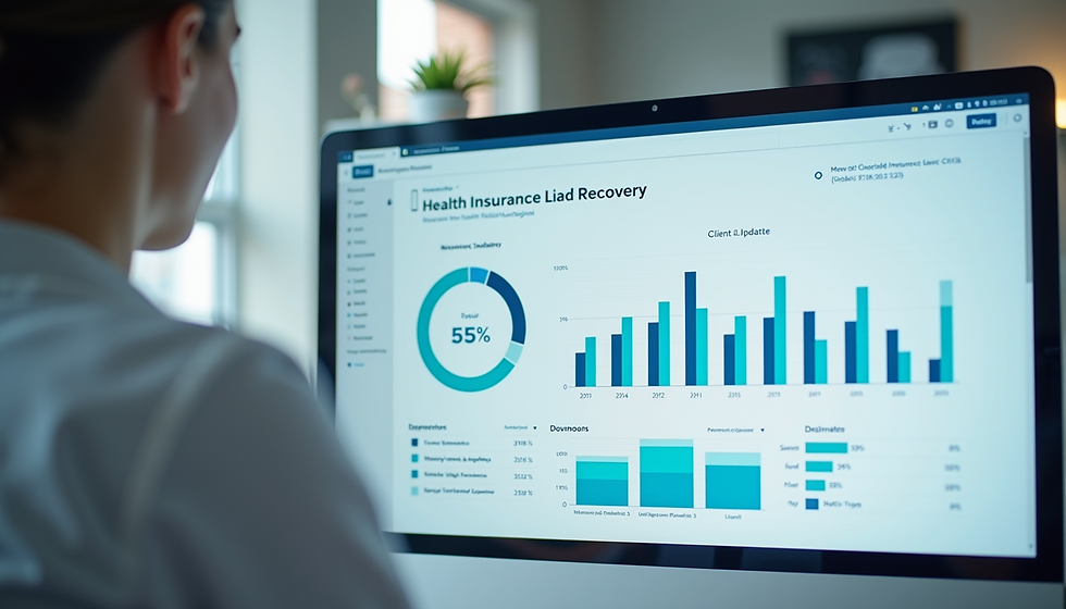 Marketing poster for Compound Marketing Services: Sales Lead Recovery for insurance brokers, with office desk, laptop, and icons.