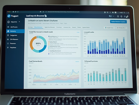 Eye-level view of a laptop screen showing a LinkedIn lead recovery dashboard