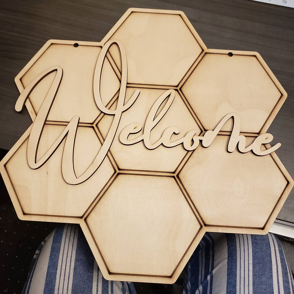 Wooden hexagon welcome sign