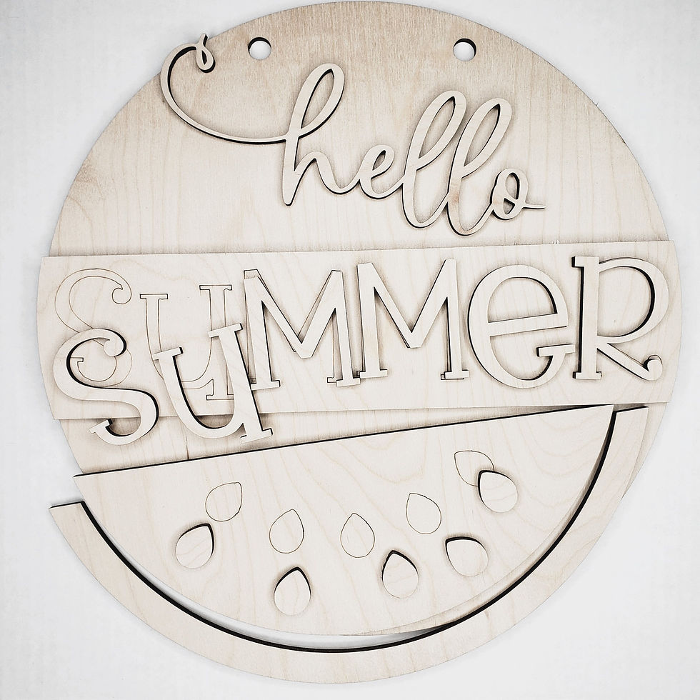 Thumbnail: Round wooden sign: "Hello Summer"