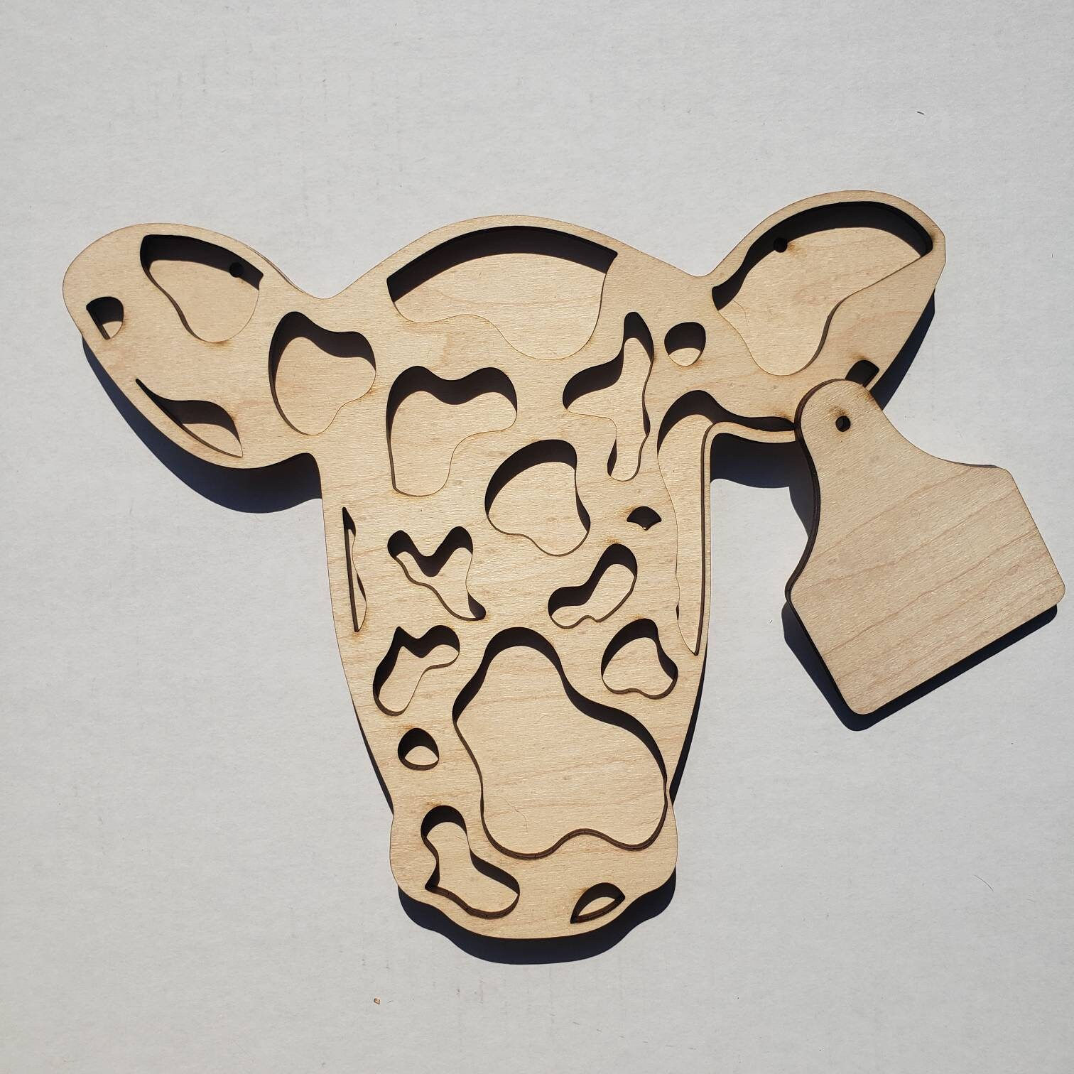 Cow head cutout with tag