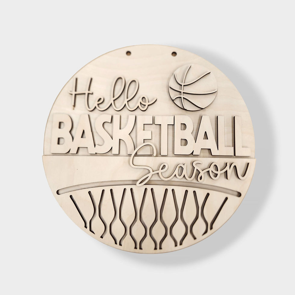 Thumbnail: Round wooden basketball door hanger: "Hello Basketball Season"