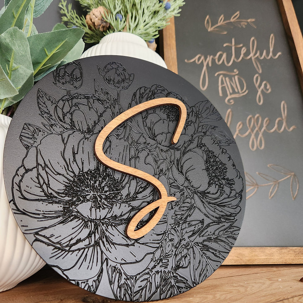 Floral monogram S wood sign