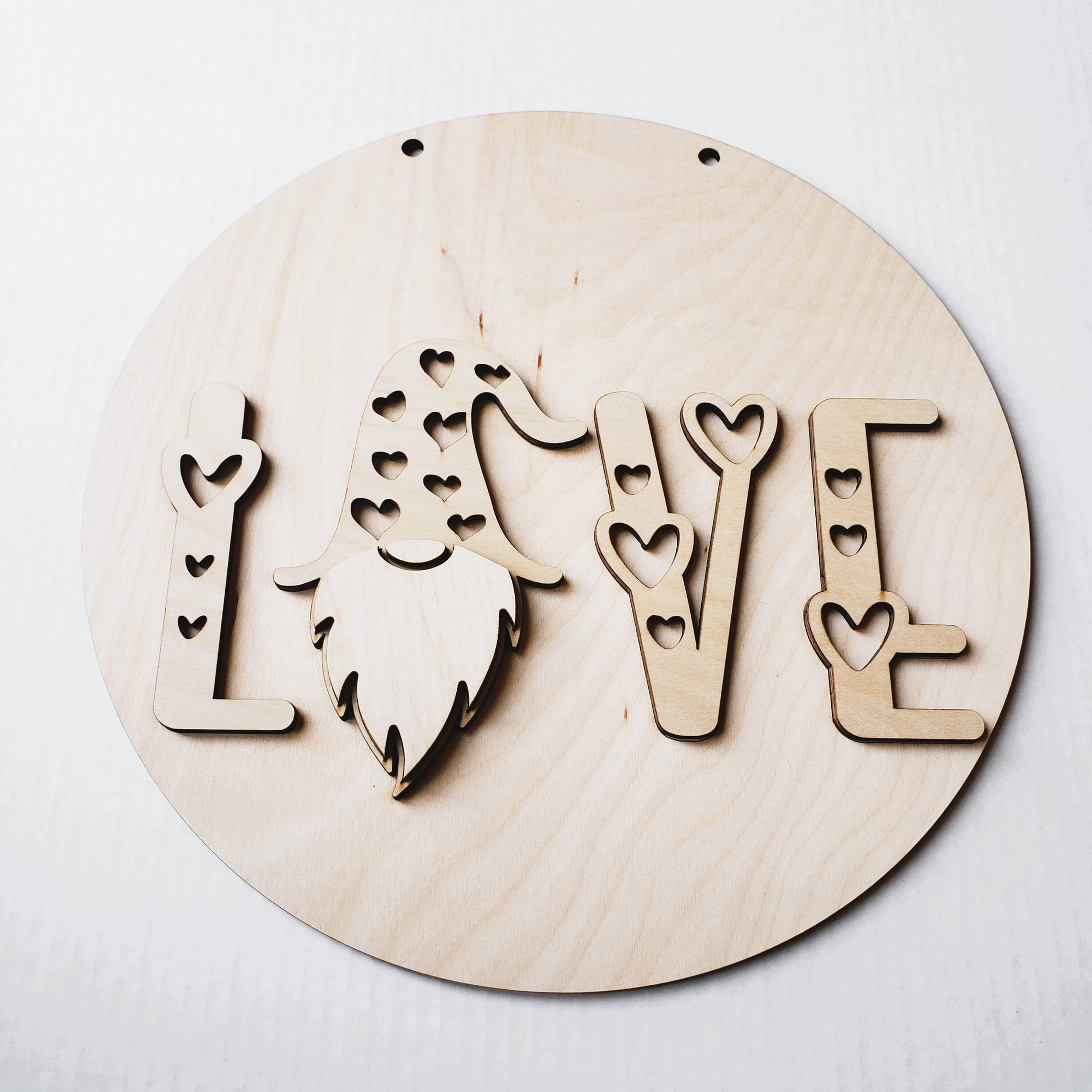 Round wooden door hanger with LOVE cutout