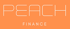 Peach Finance White logo on Orange Background.