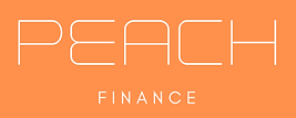 Peach Finance White logo on Orange Background.
