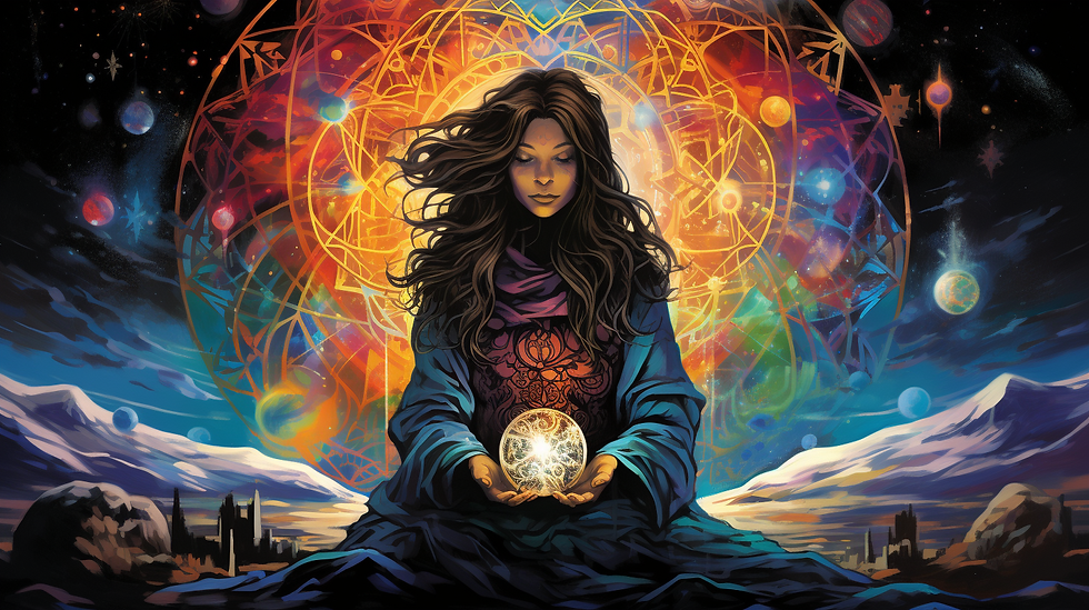 World Tarot Card in a psychedelic art style