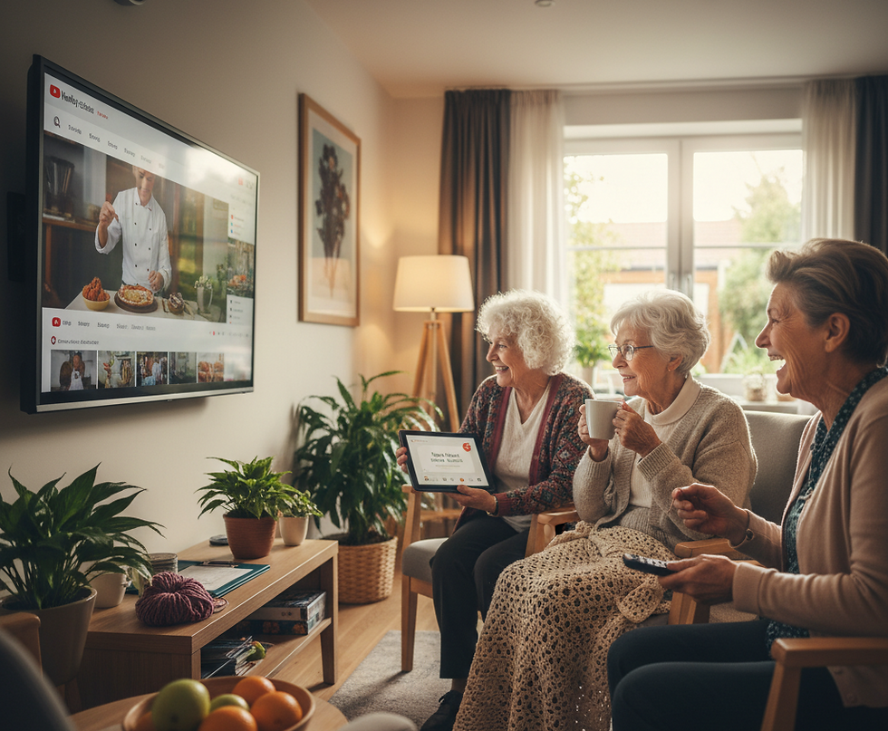 Seniors at a nursing home watching YouTube
