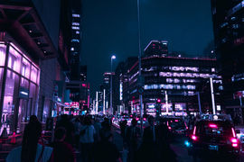 Pedestrians in Purple