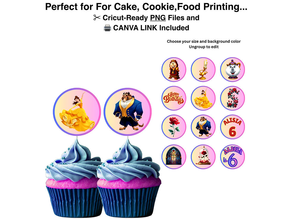 Thumbnail: Printable Beauty and the Beast Cake Topper Decoration