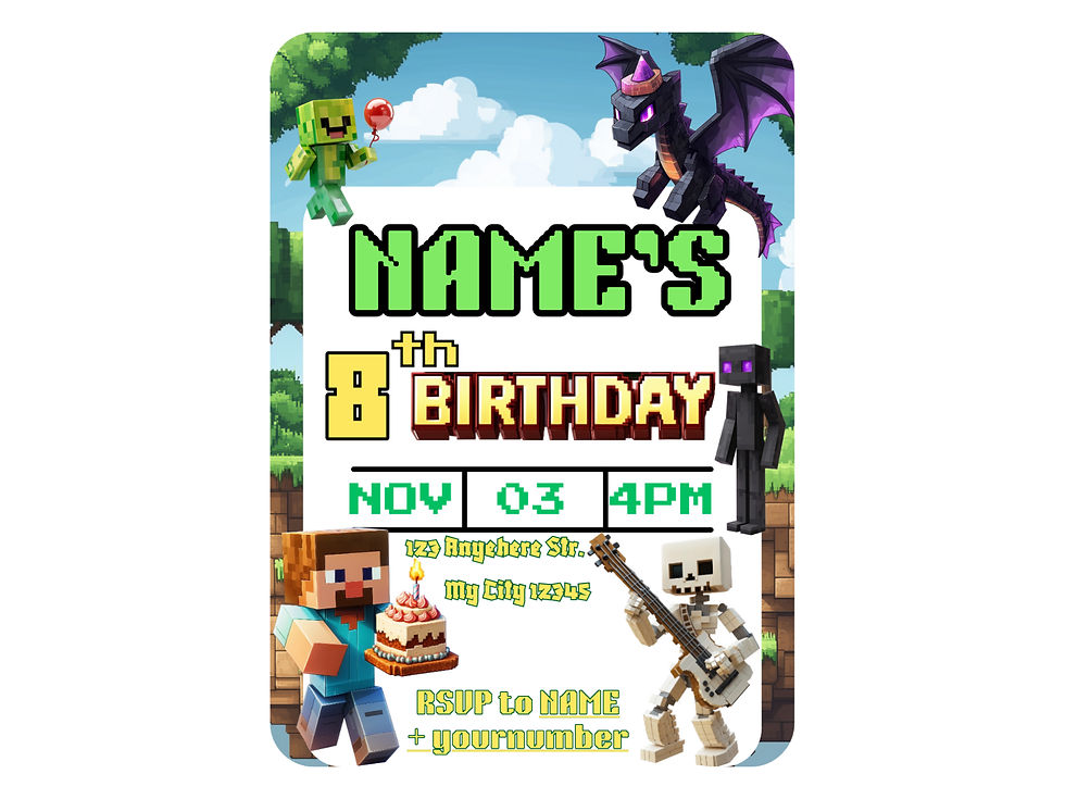 Minecraft Printable Birthday Invitation – Editable Digital Template