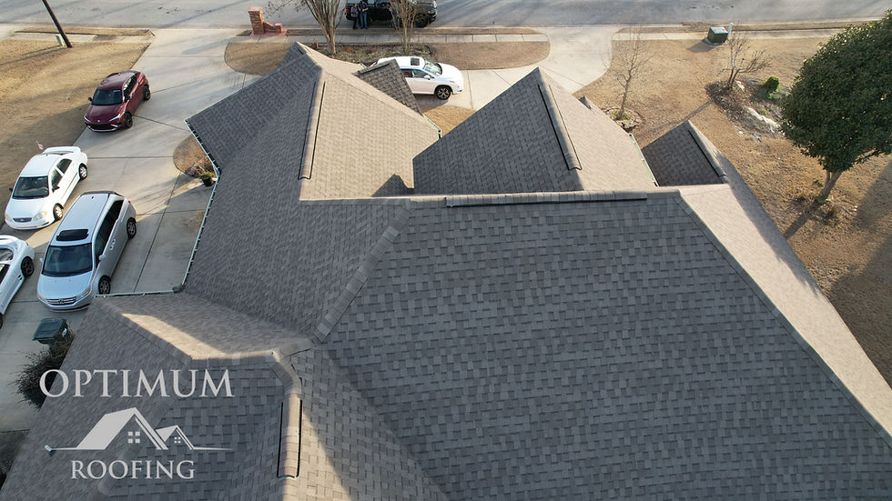 Aerial view of a residential roof replacement project by Optimum Roofing Co. serving Acworth, GA