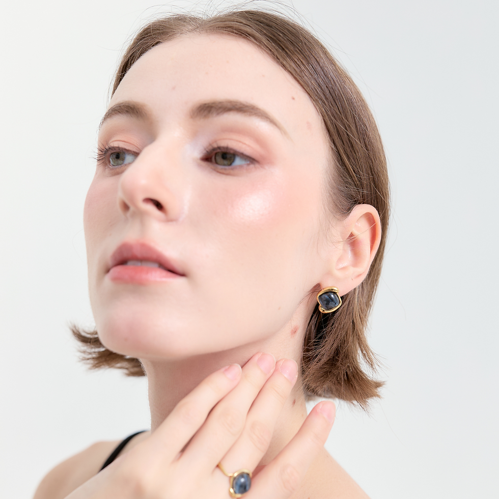Thumbnail: Liber Loop Earrings - Blue Tiger's Eye