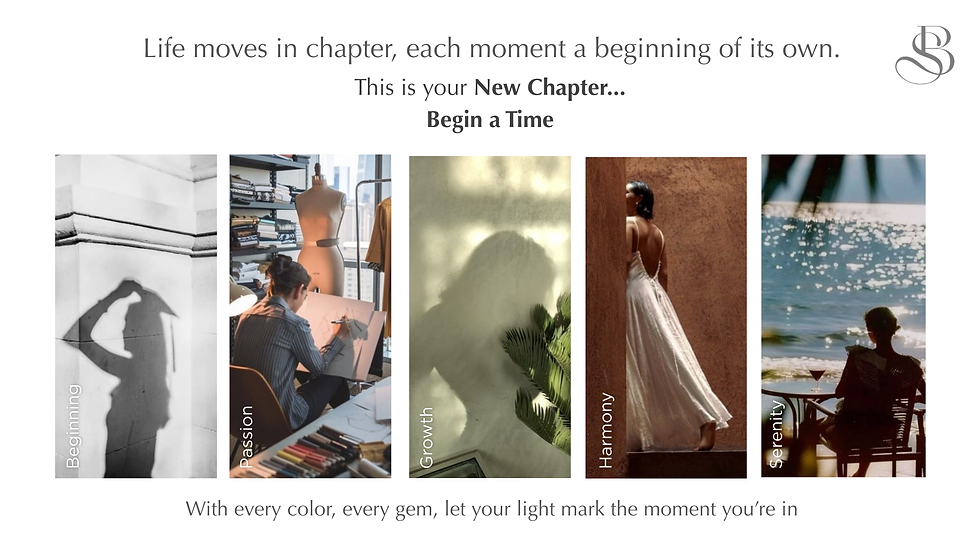 Be'Shine's Day Light Collection embodies 5 chapters of life, expressed through the natural beauty of White Topaz, Garnet, Peridot, Cognac Quartz, and Swiss Blue Topaz.