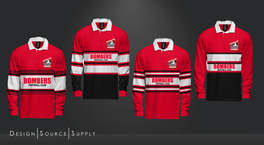 three different bombers football club jerseys are shown