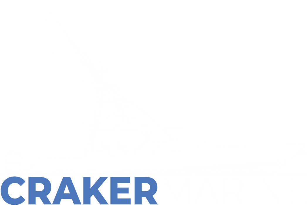 Craker Marine logo with sportfishing boat silhouette and blue lettering