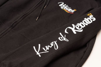 Black King of Kebabs hoodie with logo on chest and sleeve