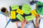 High angle view of a whiteboard with brand strategy notes and diagrams