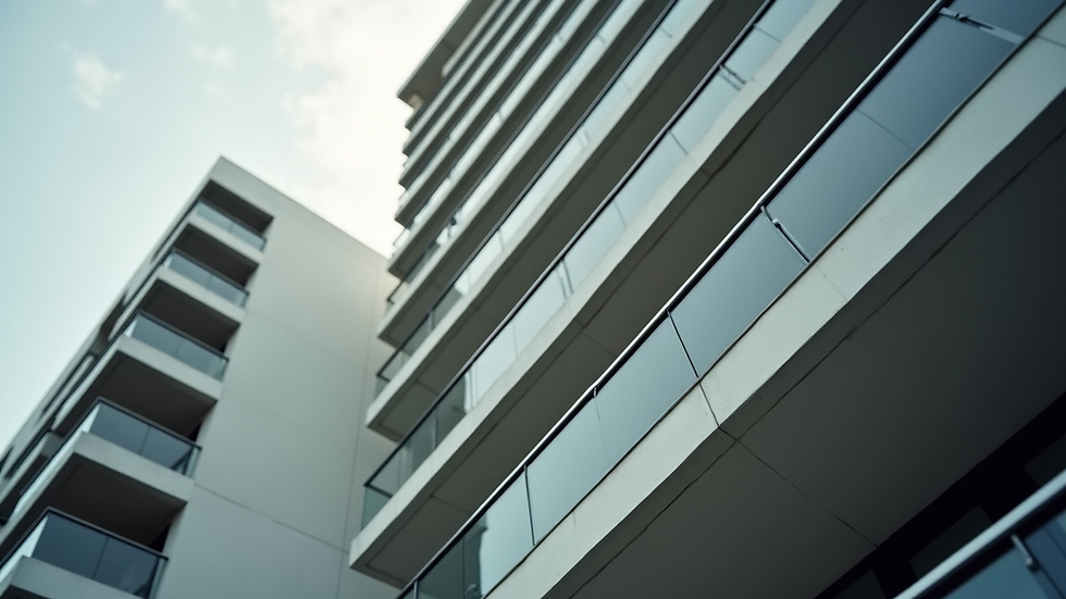 Eye-level view of a modern UK residential building with balconies
