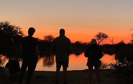 Guests during drink stop enjoying sunset at waterhole