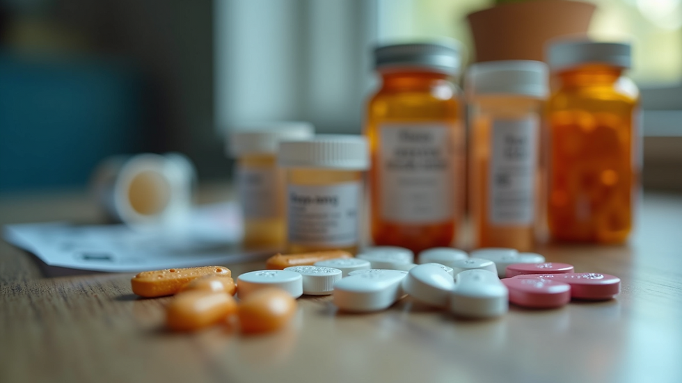 Eye-level view of a travel medicine kit with various medications