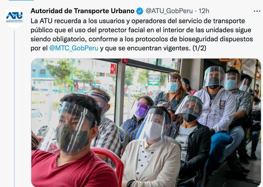Según ATU, aún se debe usar los protectores faciales al viajar en transportes públicos