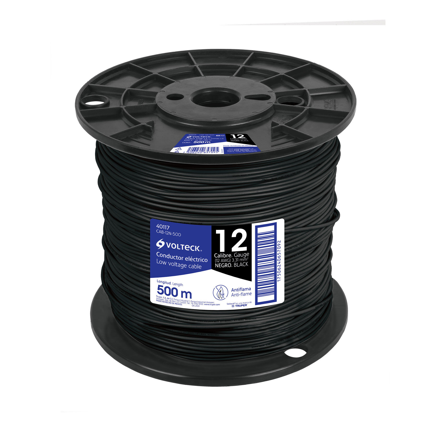 40117 MM2   ***ROLLO 500M *** CABLE THHW-LS  12AWG  NEGRO  BOBINA 500M