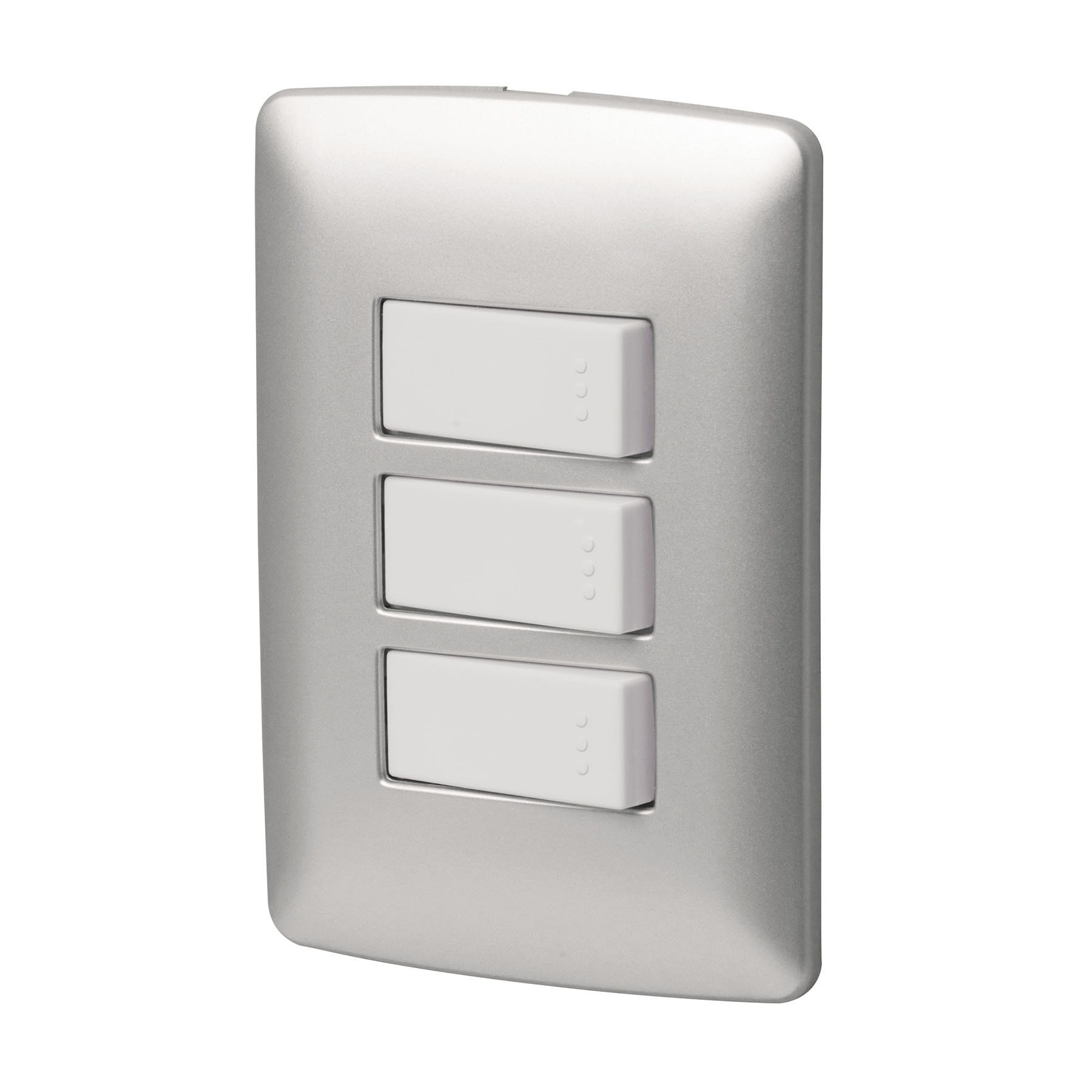 46482 PLACA ARMADA 3 INTERRUPTORES SENCILLOS,LÍNEA ITALIANA,PLATA