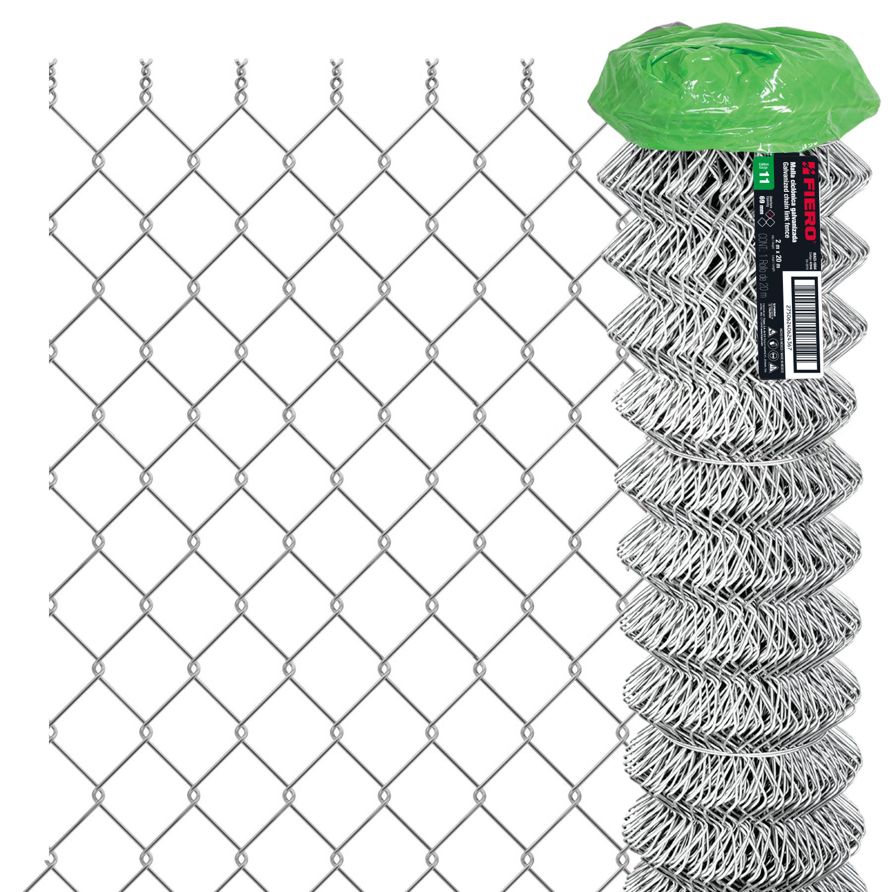 42946 MM1   MALLA CICLÓNICA  CALIBRE 11  ABERTURA 69 x 69  2 x 20 M