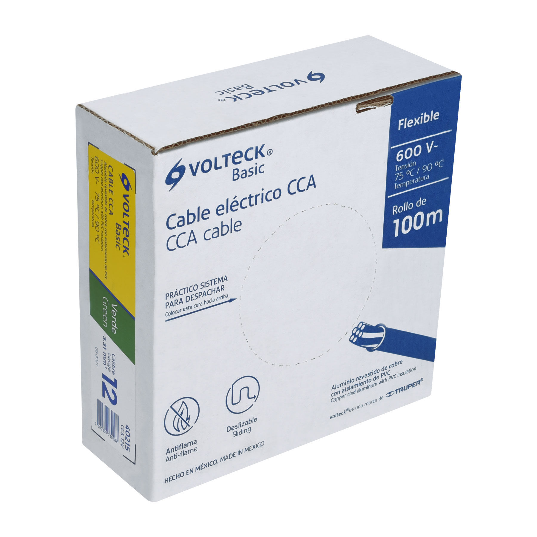 40215 MM1   ROLLO DE 100 METROS DE CABLE THW CCA 12 AWG VERDE, BASIC