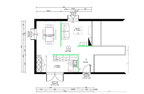 Réorganisation d’une pièce de vie de 44 m² à Denicé (69) : fluidifier la circulation entre cuisine et salle à manger.
