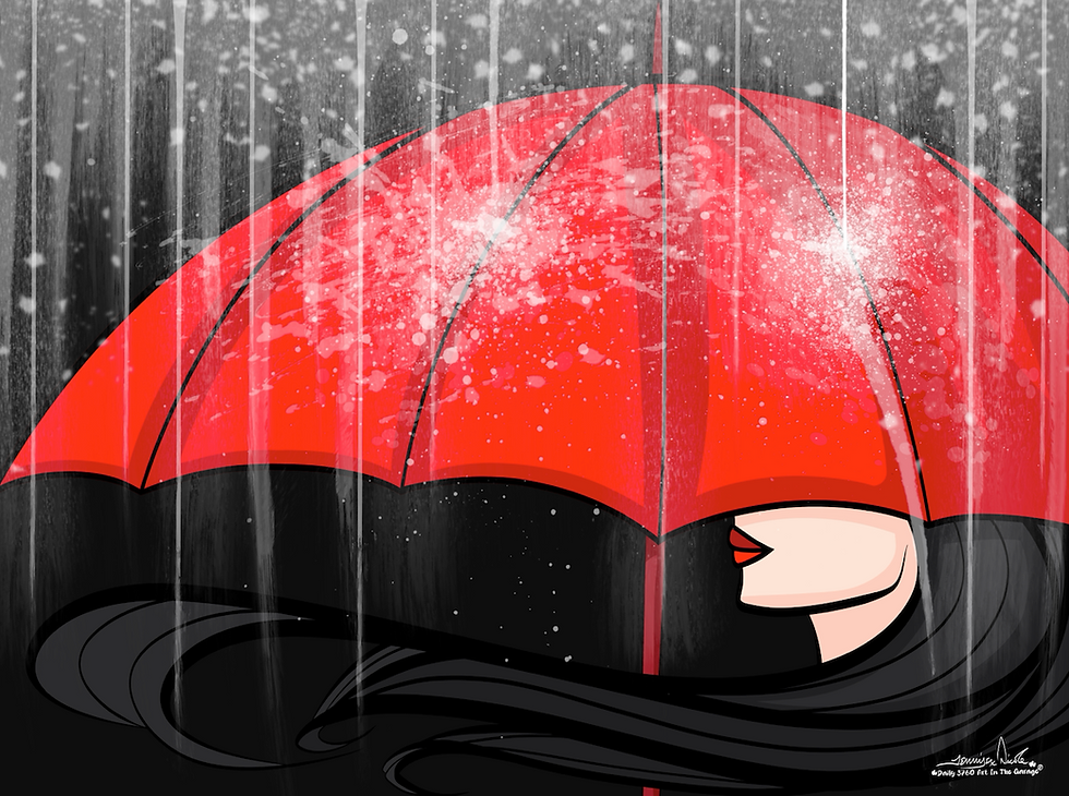 Thumbnail: Illustration of a figure holding a red umbrella in the rain, by Jennifer Nicole.