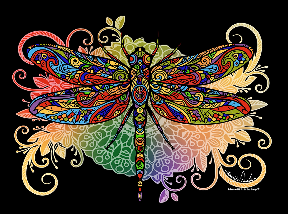 Thumbnail: A colorful, stylized illustration by Jennifer Nicole of a dragonfly, featuring intricate patterns against a dark background.