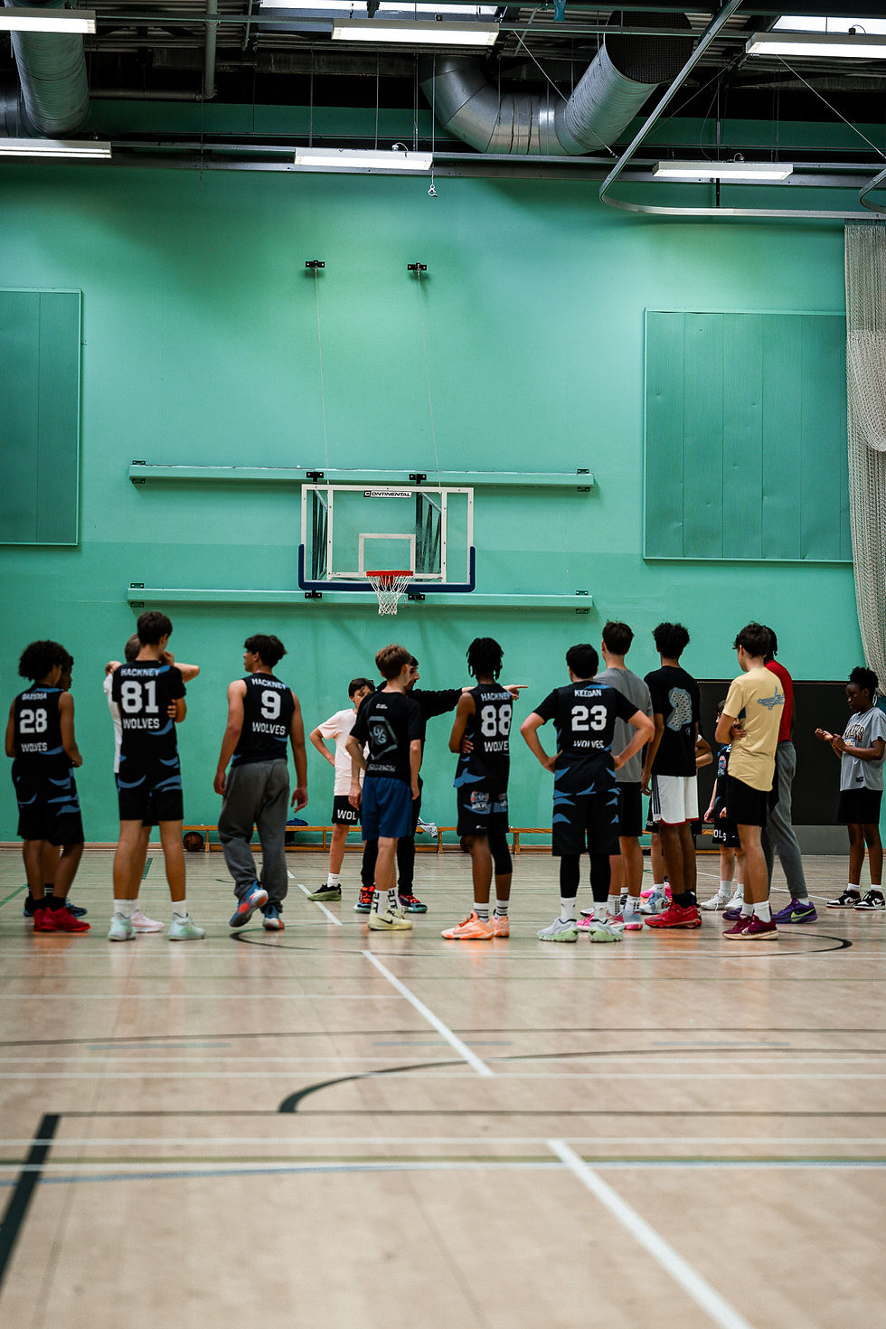 Hackney Wolves youth basketball players training on court
